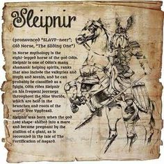 an old book with a drawing of a man on a horse and the words sleipurr written below it