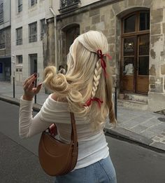 Annecore Aesthetic, Couqutte Aesthetic, Hair Lookbook, Bow Hairstyle, Halloween 2, Long Blonde, Long Blonde Hair