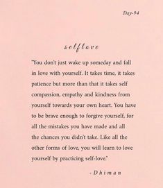 a poem written in cursive writing on a pink background with the words self love