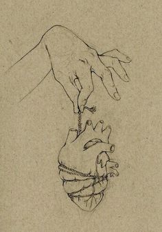 a drawing of two hands touching each other over a human body's heart, with another hand reaching for it