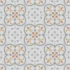 an ornate tile pattern with orange and gray accents