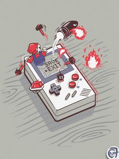 an old nintendo game controller with fire coming out of it