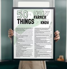 a person holding up a poster with the words 50 every things i know and do