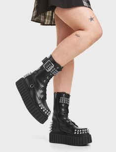 Crystal Clear Chunky Creeper Ankle Boots Creeper Boots, Platform Creepers, Party Makeup Looks, Casual Goth, Platform Heels Boots, Chunky Platform, Eyelet Lace, Creepers, Platform Boots