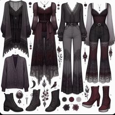 Goth Outfits Feminine, Different Goth Styles Chart, Black Witchy Aesthetic, Whimsigoth Character, Witchy Core Outfits, Witch Style Aesthetic, Whimsigoth Diy, Gothic Hippie Aesthetic, Witchy Outfits Aesthetic