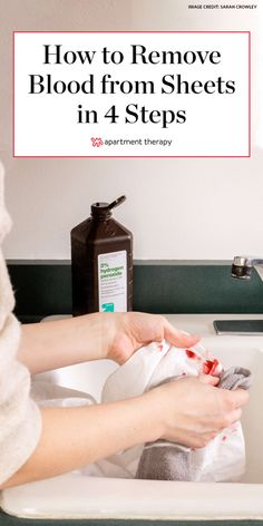 a woman is washing her hands in the bathroom sink while she's cleaning it