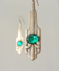 Emerald Earrings - Vintage Brass jewelry  - Art Deco Earrings - Emerald Green Earrings - Vintage Jewelry - May Birthstone -handmade jewelry (29.00 USD) by chloesvintagejewelry Handmade Green Crystal Metal Earrings, Art Deco Jewelry As Gift, Unique Green Metal Earrings, Art Deco Jewelry With Matching Earrings As Gift, Art Deco Jewelry With Matching Earrings For Gifts, Handmade Sterling Silver Art Deco Earrings, Art Deco Jewelry Set With Matching Earrings As Gift, Art Deco Jewelry Set With Matching Earrings For Gifts, Vintage Style Emerald Drop Earrings