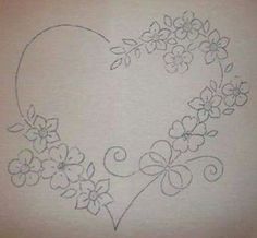 a drawing of a heart with flowers on it