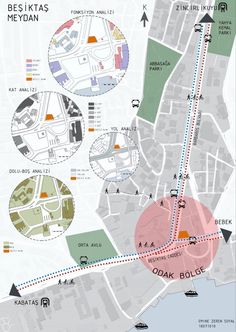 a map showing the location of several different areas in this area, including buildings and streets