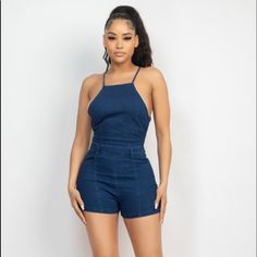 Beautiful Denim Jumpsuit Can Be Dress Up Or Down Very Comfortable. Blue Denim Jumpsuits And Rompers For Night Out, Blue Denim Jumpsuits For Night Out, Summer Denim Blue Jumpsuit For Night Out, Blue Casual Mini Jumpsuits And Rompers, Fitted Short Denim Jumpsuit, Blue Denim Short Jumpsuit, Fitted Cotton Denim Jumpsuit, Blue Fitted Denim Jumpsuit For Summer, Fitted Blue Denim Jumpsuit For Summer