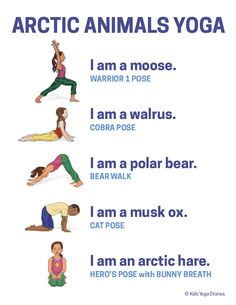 a poster with the words arctic animals yoga