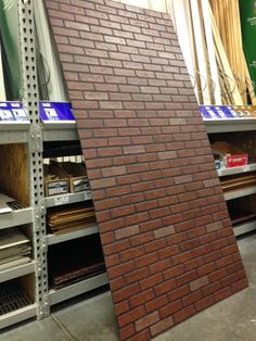 a large brick wall in a store