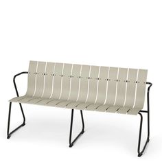 a white bench with black legs on a white background