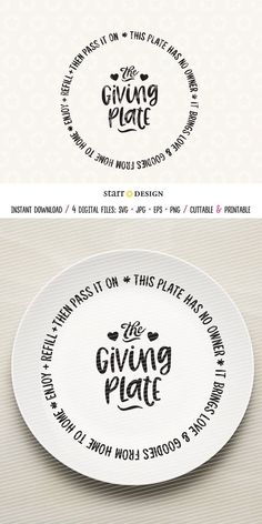 two plates with the words giving plate written in different font styles and colors on them