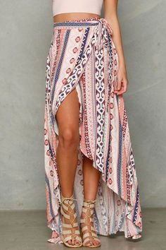 Ethnic Print A Line Slit Skirt PINK: Skirts | ZAFUL Boho Mode, Boho Styl, Stil Boho, Estilo Hippie, Mode Boho, فستان سهرة, Boho Skirts, Printed Maxi Skirts, A Skirt