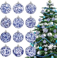 Amazon.com: 12 Pcs Christmas Chinoiserie Ornaments Blue and White Christmas Ball Ornaments 2inch Christmas Tree Hanging Ornaments Chinoiserie Fabric Wrapped Christmas Decorations for Xmas Party Tree Decor : Home & Kitchen Christmas Blue And White, Christmas Chinoiserie, Chinoiserie Christmas Tree, Chinoiserie Ornaments, Blue And White Christmas, Chinoiserie Fabric, Chinoiserie Christmas, Blue And White Chinoiserie, Christmas Tree Bows