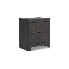 the night stand has two drawers on one side and an open drawer on the other