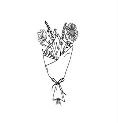 a bouquet of flowers drawn in black and white