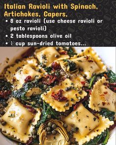 a recipe for ravioli with spinach and artichokes