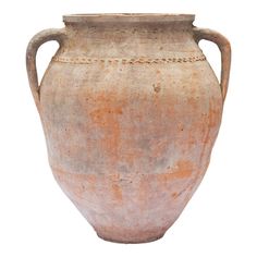 an old clay vase is shown on a white background for use as a decoration element