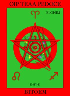 an image of a red pentagram with the words, e - hye bitoem