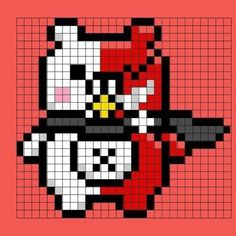 an image of a pixel art style character in red and black with the words hello kitty on