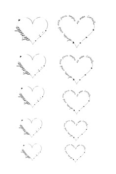 four hearts that have been drawn in different ways