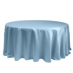 dusty blue tablecloth lamour satin Wedding Reception Table Linens, Highboy Table, Blue Tablecloth, Wedding Tablecloths, Elegant Wedding Reception, Table Overlays, Table Runners Wedding, Wedding Reception Tables, Banquet Tables