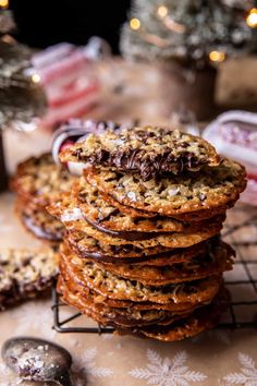 a stack of cookies sitting on top of a metal rack