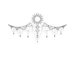 a line drawing of a sun and moon with fringes hanging from it's sides