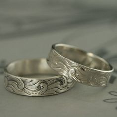 Great Wave Ring Silver Patterned Band Tsunami Ring Art Deco Ring Scroll Ring Silver Deco Band Japanese Ring Men Starry Night Ring Silver Men We thought for a time we would have to discontinue one of our most popular designs. The pre-patterned silver stock used to create our Great Wave Design is no longer being produced, but we refused to let it go. We now cast it in our studio using the lost wax method, and we are thrilled to offer it once more. This also means that we can now offer this design Silver Rings With Artistic Design For Anniversary, Silver Anniversary Rings With Artistic Design, Artistic Adjustable Rings For Anniversary, Silver Rings With Artistic Design, Artistic Round Wedding Rings, Japanese Ring, Ring Silver Men, Wave Ring Silver, Surf Jewelry