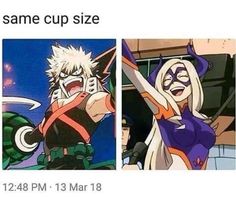 two pictures of anime characters with caption saying same cup size