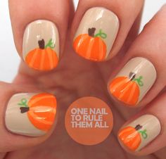 Pumpkins! this is so the design I'm going to wear this year xx Pumpkin Nail Art, Pumpkin Nails, Cute Nail Art Designs, Halloween Nail Designs, Fall Nail Art, Art Halloween, Cute Nail Art, Halloween Nail Art