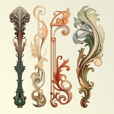 an assortment of decorative ornamental designs on a white background for use in architectural ornament design