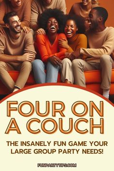 a group of people sitting on top of a couch with the words four on a couch