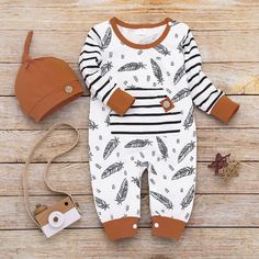 Feather Outfit, Boys Stripes, Baby Jumpsuit