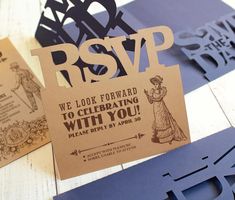 some paper cutouts are laying on top of each other with the words rsvp printed on them