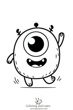 an image of a cartoon monster with eyes and hands in the air, coloring pages