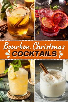 bourbon christmas cocktails collage with orange and cinnamon