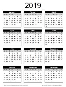 a calendar with the holidays in black and white, for each month on one page