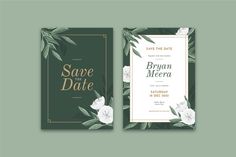 save the date card with flowers and leaves