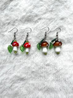 Cottagecore Earrings - Etsy Cottagecore Jewelry Aesthetic, Cottagecore Jewelry Diy, Cute Handmade Mushroom Earrings, Cute Handmade Mushroom-shaped Earrings, Handmade Cute Mushroom Earrings, Green Mushroom Design Dangle Earrings, Green Dangle Earrings With Mushroom Design, Cute Mushroom-shaped Earrings For Gifts, Whimsical Green Mushroom Earrings