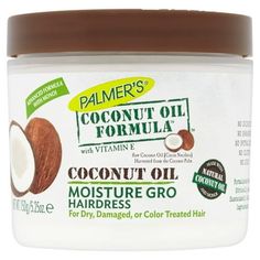 Coconut Oil Moisture Gro Hairdress is a blend of pure coconut oil, olive, and vegetable oils, plus vitamin E which all together helps end splitting, breaking and dryness. It gives hair a glossy sheen and protects from damage. Size: 5.25 oz.  Color: Brown. Oil Face Cleanser, Oil For Curly Hair, Coconut Oil Hair Growth, Diy Coconut Oil, Coconut Oil For Acne, Coconut Oil Recipes, Coconut Oil For Face, Coconut Oil Hair Mask, Pure Coconut Oil