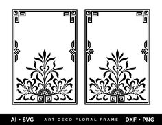 an art deco floral frame in black and white, with the border cut out to look like