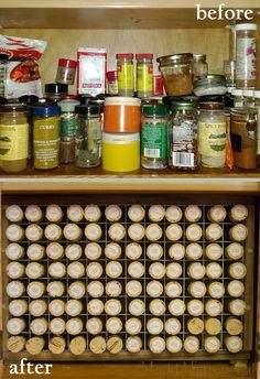 an organized spice rack filled with spices and condiments to make it easier for people to store them