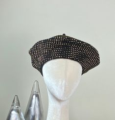 The classic beret is reimagined into a statement piece.   This item is made of a wool blend and is encrusted with more than a 1000 + premium aged GOLD rhinestones.  It shimmers in any light and catches the eye.  You can dress it up or dress It down.  This beautiful beret will be the star attraction of your outfit and adds a touch of luxury to any look. This item is handmade by me.  Traditionally, many will wear a hat to conceal a bad hair day or to hide what they perceive to be a flaw.  My goal is to always create a quality piece that will make the wearer feel confident and fashionable.   One size fits most Made to order Inner 22.5 inches to 23.5 inches circumference Care instructions; spot clean & air dry Available in more colors Serpentandhalo [at] gmail.com Elegant Black Beret For Party, Elegant Fall Party Beret, Gold Party Hat For Winter, Wearing A Hat, Gold Rhinestone, Bad Hair Day, Bad Hair, Hair Day, A Bad