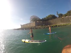 two people on paddle boards in the water