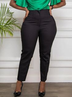 Spring Stretch Bottoms For Office, Office Work Pants With Pockets And Ankle-length, Office Work Pants With Pockets, Ankle-length, Solid Color Office Lady Pants, Trendy High Waist Dress Pants For Office, Office Dress Pants With Pockets, Spring Office Chic Bottoms, High Waist Work Pants For Spring Office, Ankle-length Work Pants With Pockets