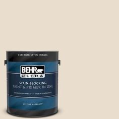 a yellow paint can with the words behr premium plus ultra in black on it