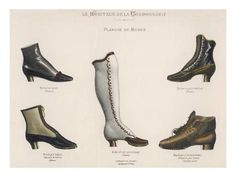 size: 24x18in Giclee Print: A Selection of Victorian Shoes and Boots for Men and Women : Entertainment Victorian Mens Fashion, Victorian Shoes, Victorian Era Fashion, Victorian Boots, Western Outfits Men, Book Clothes, Shoe Display, Retro Mode, Shoes And Boots